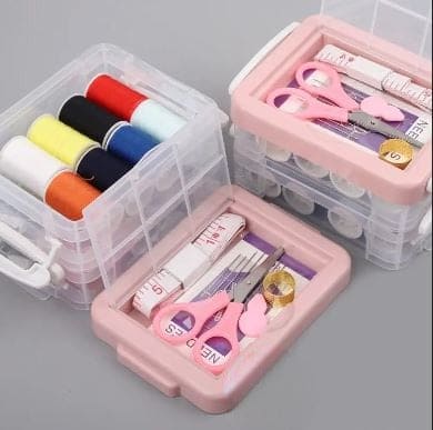Portable Household Sewing Kit Box, Fabric Craft Needles Thread Scissor Set, Plastic Transparent Sewing Thread Storage, Multifunction PP Box Sewing Kit, Home & Travelling Sewing Accessories Portable Household Sewing Kit Box, Fabric Craft Needles Thread Scissor Set, Plastic Transparent Sewing Thread Storage, Multifunction PP Box Sewing Kit, Home & Travelling Sewing Accessories